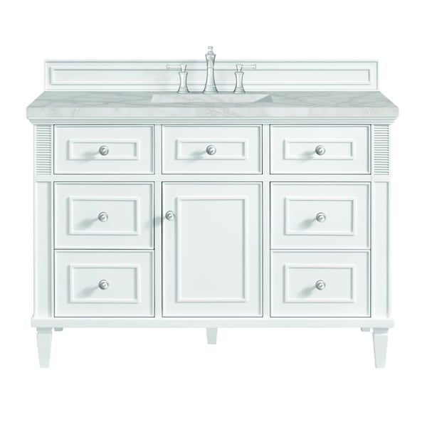 James Martin Vanities 48'' Single Vanity, Bright White w/ 3 CM Victorian Silver Quartz Top 424-V48-BW-3VSL - main